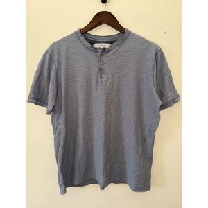 PD&C Men's Short Sleeve Henley Shirt Gray Blue Cotton Slub Knit Size Large